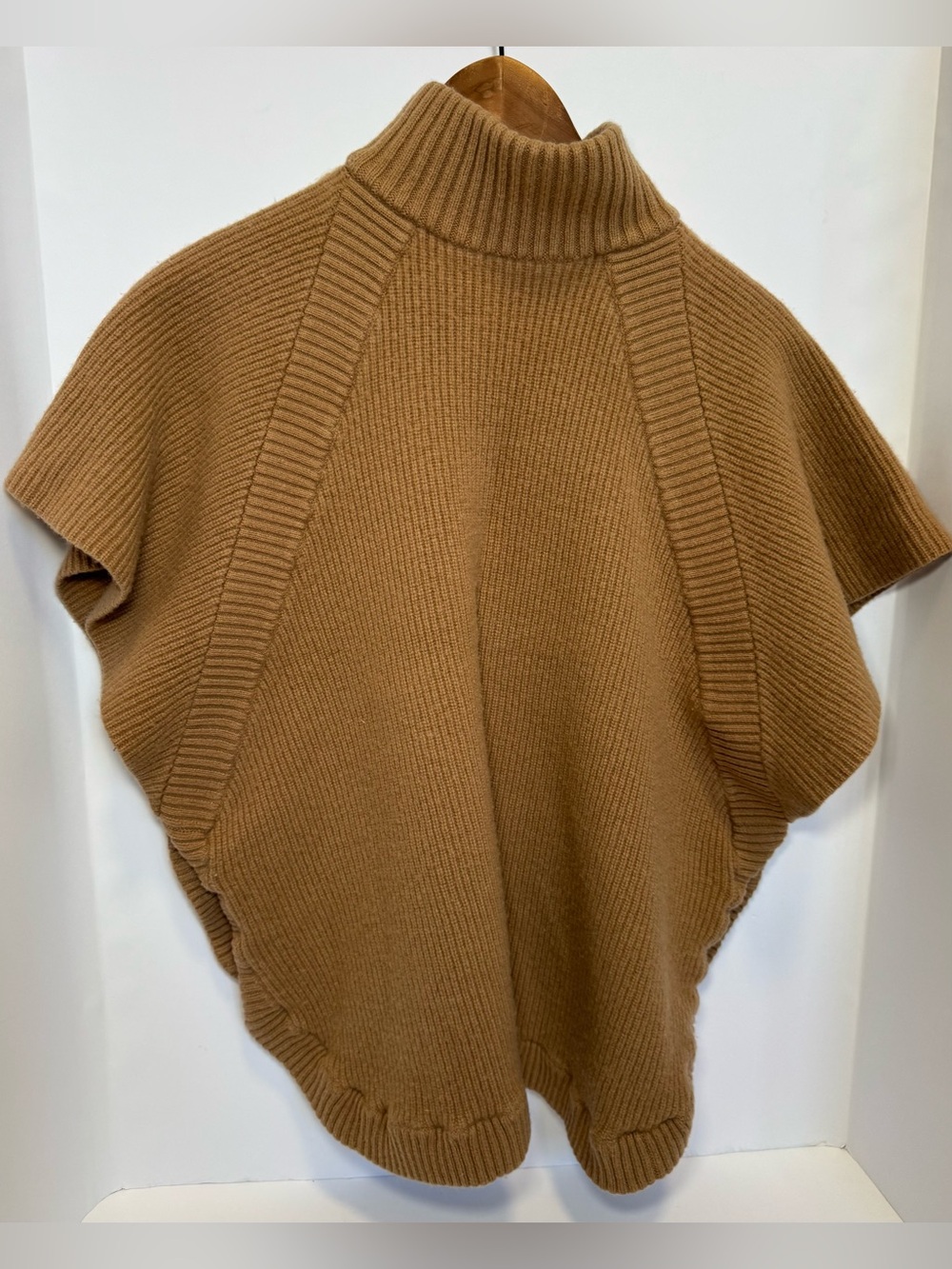 Dillard's ALL 100% Wool Turtleneck Poncho Sweater Cape Brown Camel